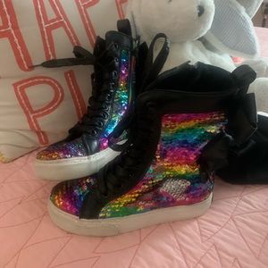 Jojo Siwa sequin hi-tops with bows and rainbow zippers w/ matching bow & jacket